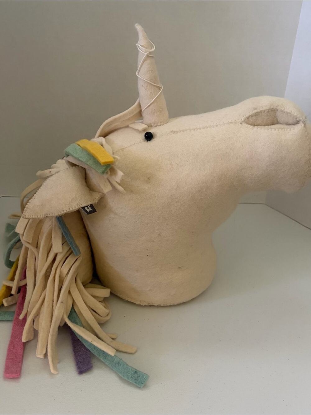 Fiona Walker Wool Felt Wall Mounted Unicorn Head Rainbow Pastel